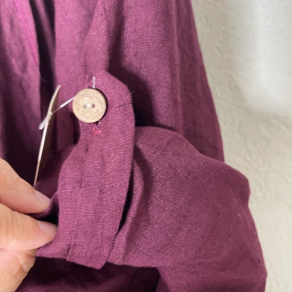 Made In Italy100% Linen NWT Roll Tab Draped Open Long Overlay One Size Burgundy - Picture 8 of 13